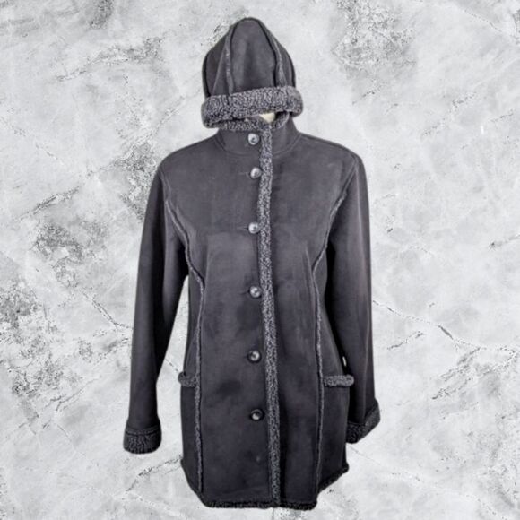 L.L. BEAN Faux Suede Sherpa Lined Coat with Matching Hat - Picture 1 of 16